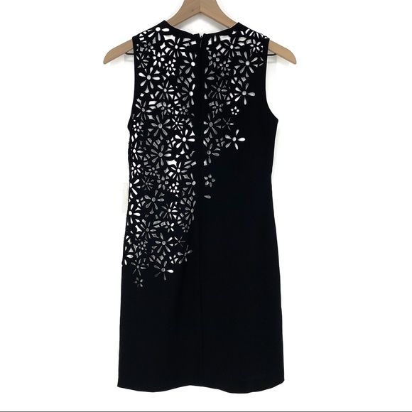 Calvin Klein Black Floral Cutout Shift Dress Crew Neck Sleeveless Size 2 Career - Picture 3 of 7